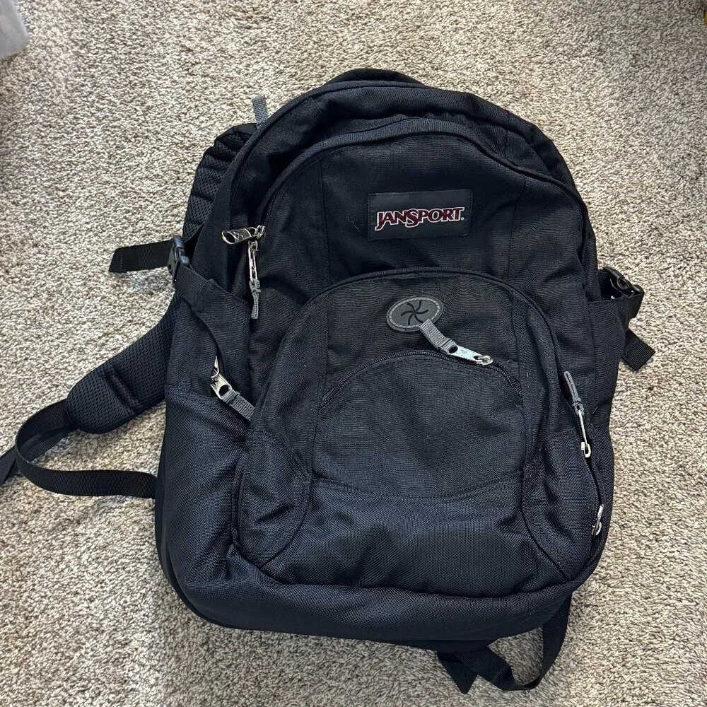 Jansport Airlift Backpack Multiple Zippers Large Black Hiking Outdoor Computer